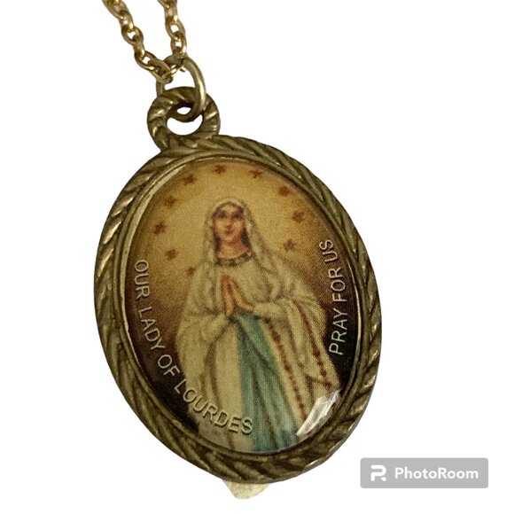 Vintage | Jewelry | Vintage Our Lady Of Lourdes Necklace Catholic Saint ...